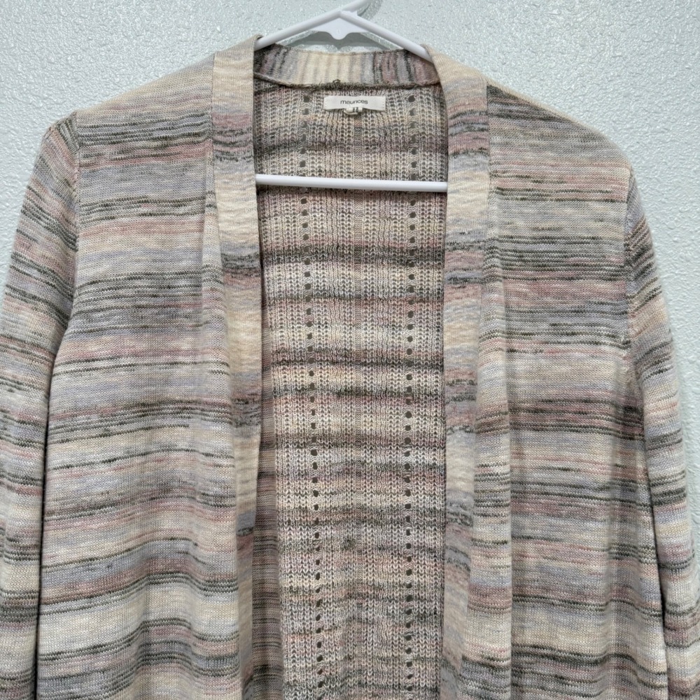 Maurices Space Dye Striped Open Front Cardigan Sweater Tan Pink‎ Plus Size 1 1X - Picture 2 of 9